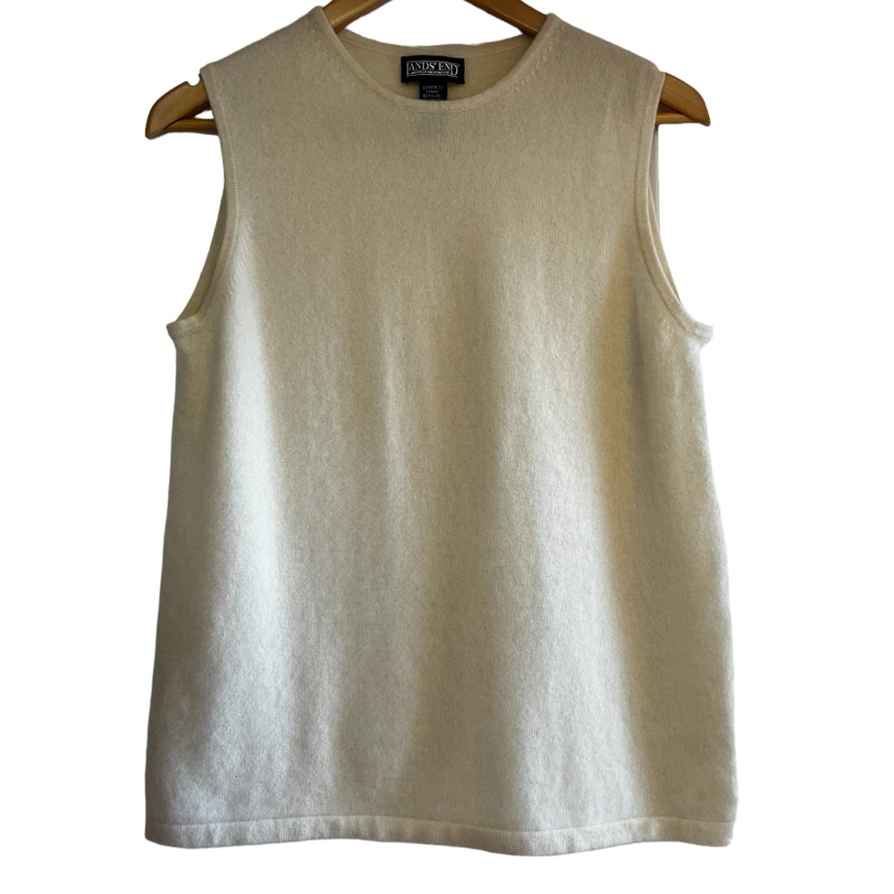 Land’s End cashmere cream sleeveless crew neck sweater Sz M excellent condition